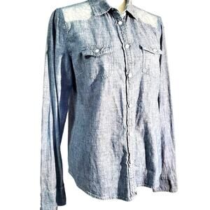American Eagle Outfitters Western Top Size M Blue Denim & Lace Cotton, 2 Pockets